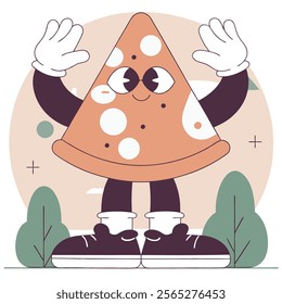 A charming cartoon pizza character, perfect for restaurant menus, branding, or children's products. Features a pepperoni pizza slice design.