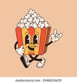 Charming cartoon popcorn figure, reminiscent of classic animations from the 60s and 70s, featuring amusing characters. 