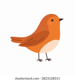A charming cartoon robin bird with vibrant orange and brown feathers, standing upright with a small beak and tiny legs, ideal for nature and wildlife projects.