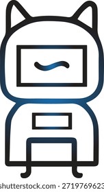 Encantadora cara de robot de dibujos animados con orejas de gato delineadas en negro y azul ideal para diseños digitales sobre fondo transparente