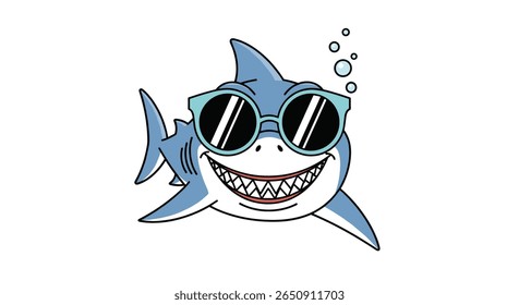 Charming cartoon shark wearing sunglasses enjoying a summer day