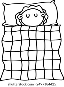 Charming Cartoon Sheep Sleeping with Blanket Vector | Cute Minimalist Line Art