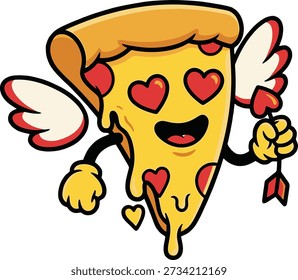 A charming cartoon slice of pizza with wings and hearts expressing love on transparent background high quality professional detailed modern elegant stylish clean crisp vibrant colorful