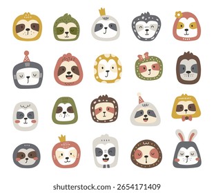 Encantador desenho animado preguiça conjunto criado para e estilo escandinavo com cabeça de personagem amigável animal bonito para sua ilustração e projetos de designs criativos