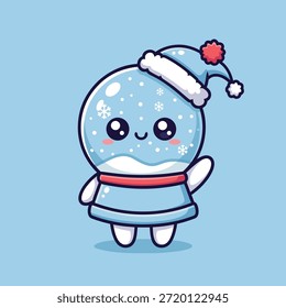 Um charmoso personagem de globo de neve de desenho animado com um chapéu de Papai Noel festivo, perfeito para temas de férias.