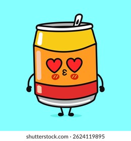 Charming cartoon Soda Can with heart eyes and a kiss, expressing love and affection.