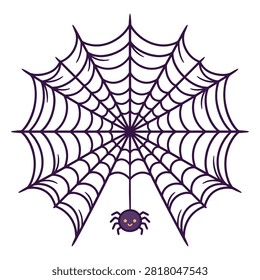 A charming cartoon spider dangles from a stylized spiderweb, perfect for Halloween or whimsical themes.
