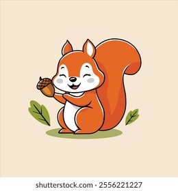 Charming Cartoon Squirrel with Acorn