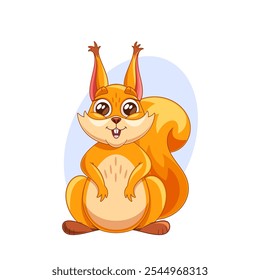 Charming Cartoon Squirrel Animal Character With A Fluffy Tail And Big Eyes Sitting Happily. Isolated Vector Illustration Perfect For Children Books, Educational Materials, And Animation Designs