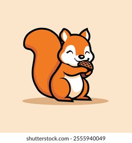 Charming Cartoon Squirrel Enjoying a Nut