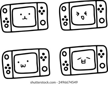 Charming Cartoon Video Game Vector with Various Expressions | Cute Minimalist Line Art