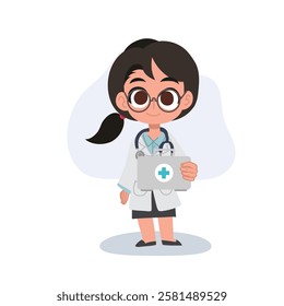 Charming cartoon woman doctor in uniform great for medical projects and education