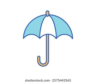 A charming cartoonstyle umbrella illustration, perfect for websites, apps, or childrens projects.  Its simple design and light blue and white color scheme offer versatility.