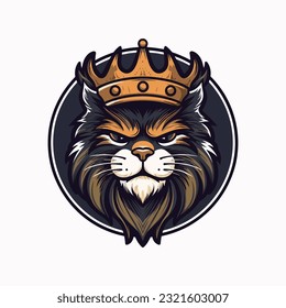 A charming cat head wearing a crown in a whimsical vector clip art illustration