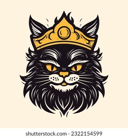 A charming cat head wearing a crown in a whimsical vector clip art illustration