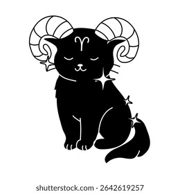 A charming cat illustration featuring the Aries zodiac symbol, combining astrology with a playful design.