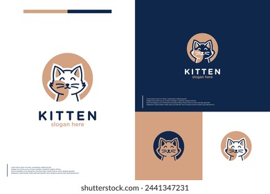 charming cat logo , head cartoon style , logo design vector.