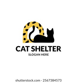 Charming cat shelter logo. Vector illustration.
