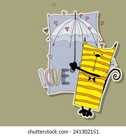 Charming cat under umbrella.