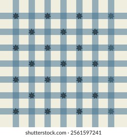 A charming checkered fabric pattern featuring alternating light blue and cream squares with floral accents, perfect for home decor, textile design, or crafting projects.