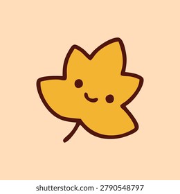 Charming and cheerful autumn leaf illustration, a delightful doodle of a smiling fall foliage character. This cute yellow icon brings a touch of nature's joy and simplicity