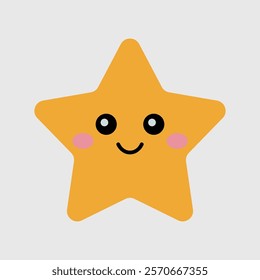 A charming and cheerful vector illustration of a golden star with a smiling face and rosy cheeks. Perfect for use in children's designs, educational materials, or as an eye-catching element in digital