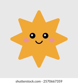 A charming and cheerful vector illustration of a golden star with a smiling face and rosy cheeks. Perfect for use in children's designs, educational materials, or as an eye-catching element in digital