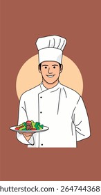 Charming chef illustration featuring a professional cook in uniform, perfect for culinary-themed designs, restaurant branding, recipe content, and food-related projects.