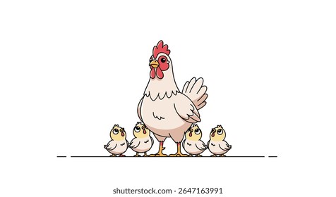 Frango encantador e seus filhotes