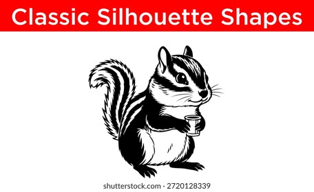Silhueta chipmunk encantador isolado no fundo branco