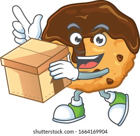 A charming chocolate chips with cream mascot design style having a box