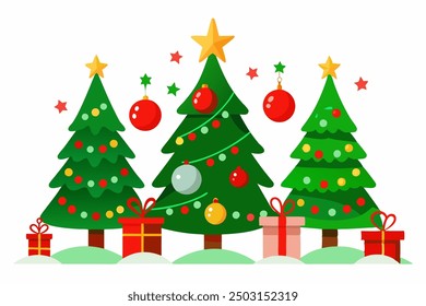 Charming Christmas Trees Vector Graphics for Holiday Design Projects Ideal for Greeting Cards, Logos, Illustrations, Gift Tags, and Unique Seasonal Branding to Add Festive Cheer