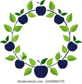 A charming **circular frame made of apples and leaves**, combining fresh fruit and foliage—perfect for autumn, harvest, or organic-themed designs.
