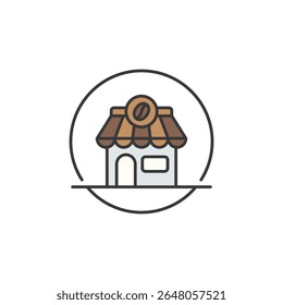 Charming coffee shop icon showcasing cozy ambiance. Perfect for café logos, local business listings, and specialty store branding aimed at inviting, warm customer experiences