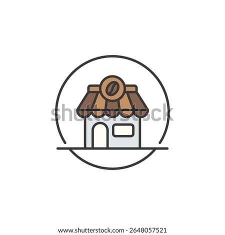 Charming coffee shop icon showcasing cozy ambiance. Perfect for café logos, local business listings, and specialty store branding aimed at inviting, warm customer experiences
