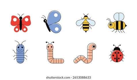 A Charming Collection of Adorable Insects Featuring Butterflies Bees Caterpillars Worms and Ladybugs for Educational and Playful Purposes