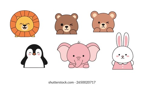 Charming collection of adorable woodland and jungle animal faces for children's illustrations and designs
