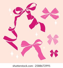 A charming collection of delicate pink ribbon bows in a coquette aesthetic. Perfect for adding a touch of elegance to fashion, beauty, and romantic designs.