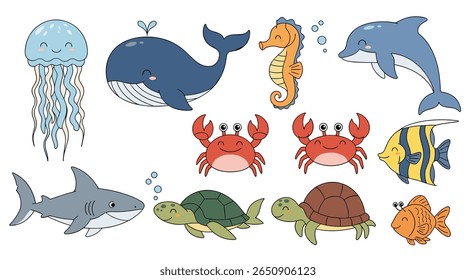 A charming collection of diverse aquatic creatures underwater life illustrations for educational purposes