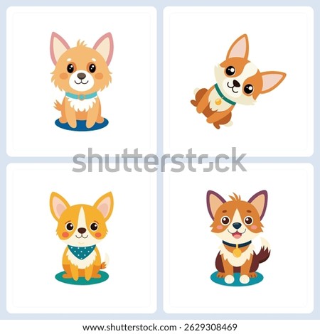 Charming Collection of Four Distinct Cartoon Dog Illustrations for Playful Projects