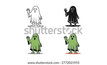 A charming collection of ghost illustrations in various styles, perfect for Halloween themes, children's content, or spooky marketing campaigns. This graphic is easily customizable.