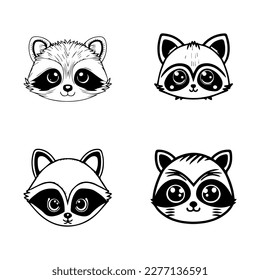 A charming collection of Hand drawn line art illustrations featuring cute anime raccoon head logos. Perfect for adding a touch of cuteness to any project