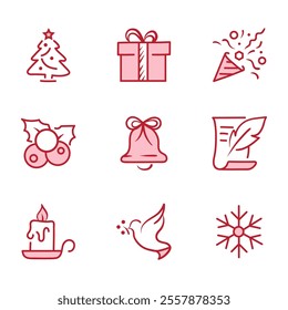 A charming collection of hand-drawn Christmas icons featuring festive elements.
