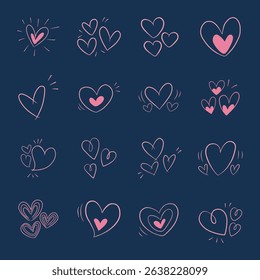 A charming collection of hand-drawn heart doodles in a flat, minimalist style. Includes sketchy heart shapes perfect for Valentine’s Day, love-themed cards, invitations, stickers, and romantic social 