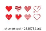 Charming collection of love heart icons, featuring both solid and outline styles. A versatile vector set perfect for romantic designs and heartfelt illustrations. EPS 10