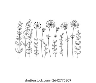 A charming collection of minimalist floral silhouettes, perfect for adding a touch of elegance to your designs. The simple, hand-drawn style makes them versatile for various applications.  