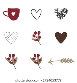 A charming collection of nine hand-drawn vector doodles designed with a rustic, minimalist aesthetic.