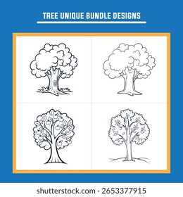 A charming collection of outline tree designs, including fruit trees and various styles, suitable for unique graphic projects.