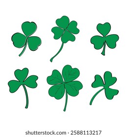 A charming collection of shamrocks and four-leaf clovers, perfect for St. Patrick’s Day, Irish-themed designs, and lucky decorations.