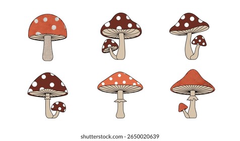 A charming collection of six whimsical mushroom illustrations perfect for enchanted forest decor and craft projects